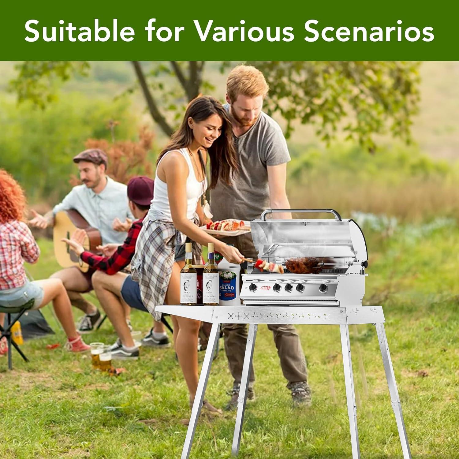 imageFood Grade 304 Stainless Steel BBQ Grill Table fits Tabletop Griddle Outdoor Grill Table with 4 Foldable Legs Portable Grill Stand for RV Camping TailgatingFit 20 Griddle