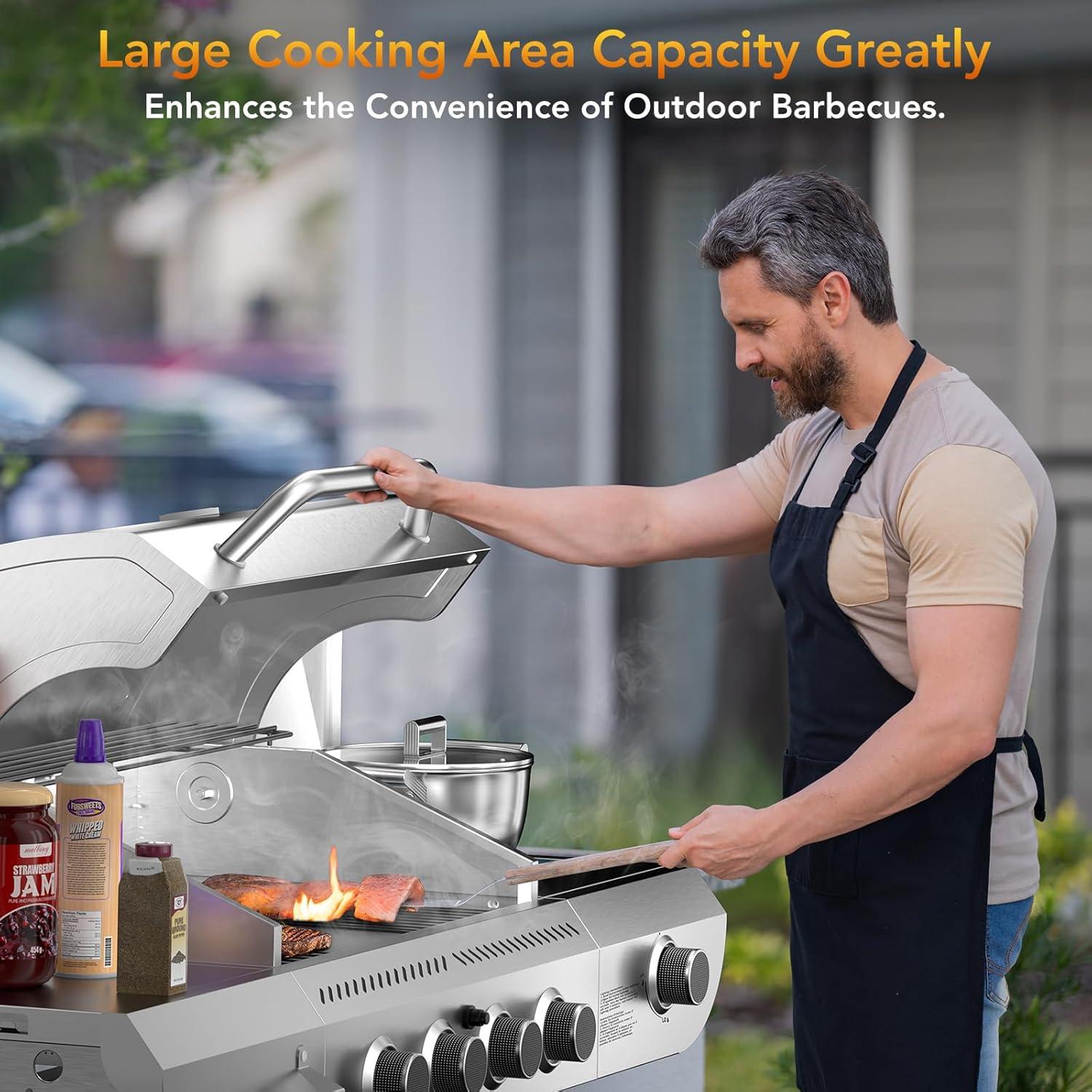 imageGas GrillHeavyDuty Stainless Steel BBQ Grill4 Burner Gas Grill with Side Burner42000 BTU Propane Grill for Outdoor CookingBarbecueGarden and Patio BackyardAll stainless steel 4Burner Grills