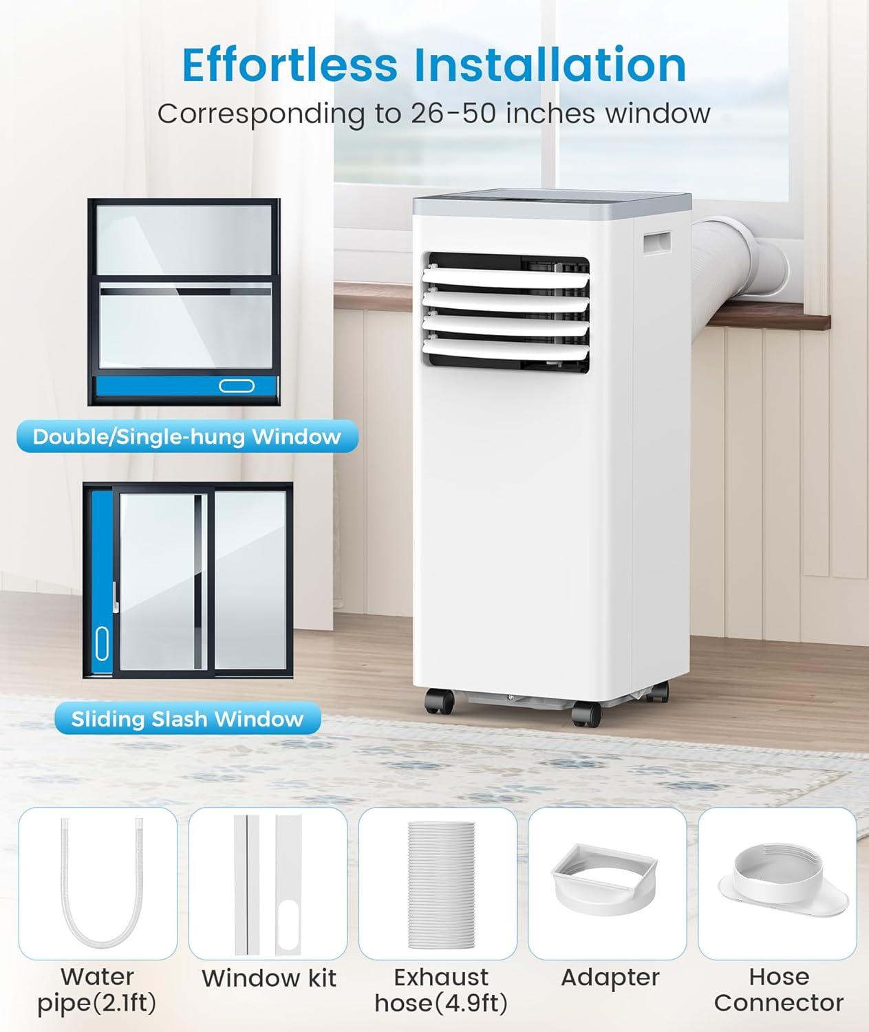 imagePortable Air Conditioner 8000 BTU Cools Up to 350 Sq Ft 3in1 Modes Portable AC Unit Remote Control LED Display Auto Shutoff AC with Window Kits for Bedroom Home Office White8000 BTU with Auto Shutoff