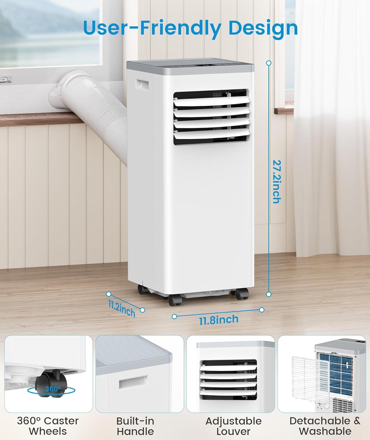 imagePortable Air Conditioner 8000 BTU Cools Up to 350 Sq Ft 3in1 Modes Portable AC Unit Remote Control LED Display Auto Shutoff AC with Window Kits for Bedroom Home Office White8000 BTU with Auto Shutoff