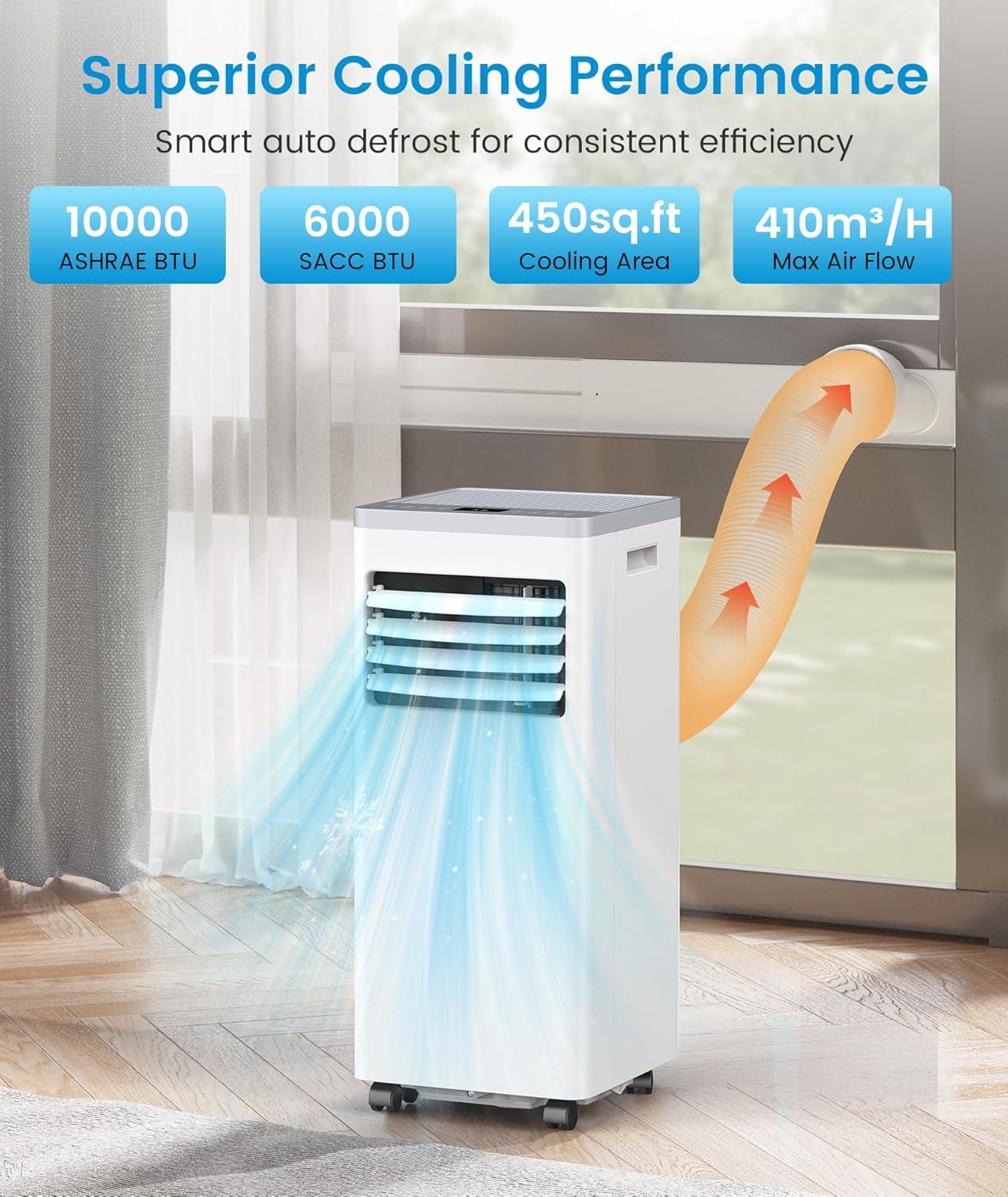 imagePortable Air Conditioner 8000 BTU Cools Up to 350 Sq Ft 3in1 Modes Portable AC Unit Remote Control LED Display Auto Shutoff AC with Window Kits for Bedroom Home Office White10000 BTU with Auto Shutoff