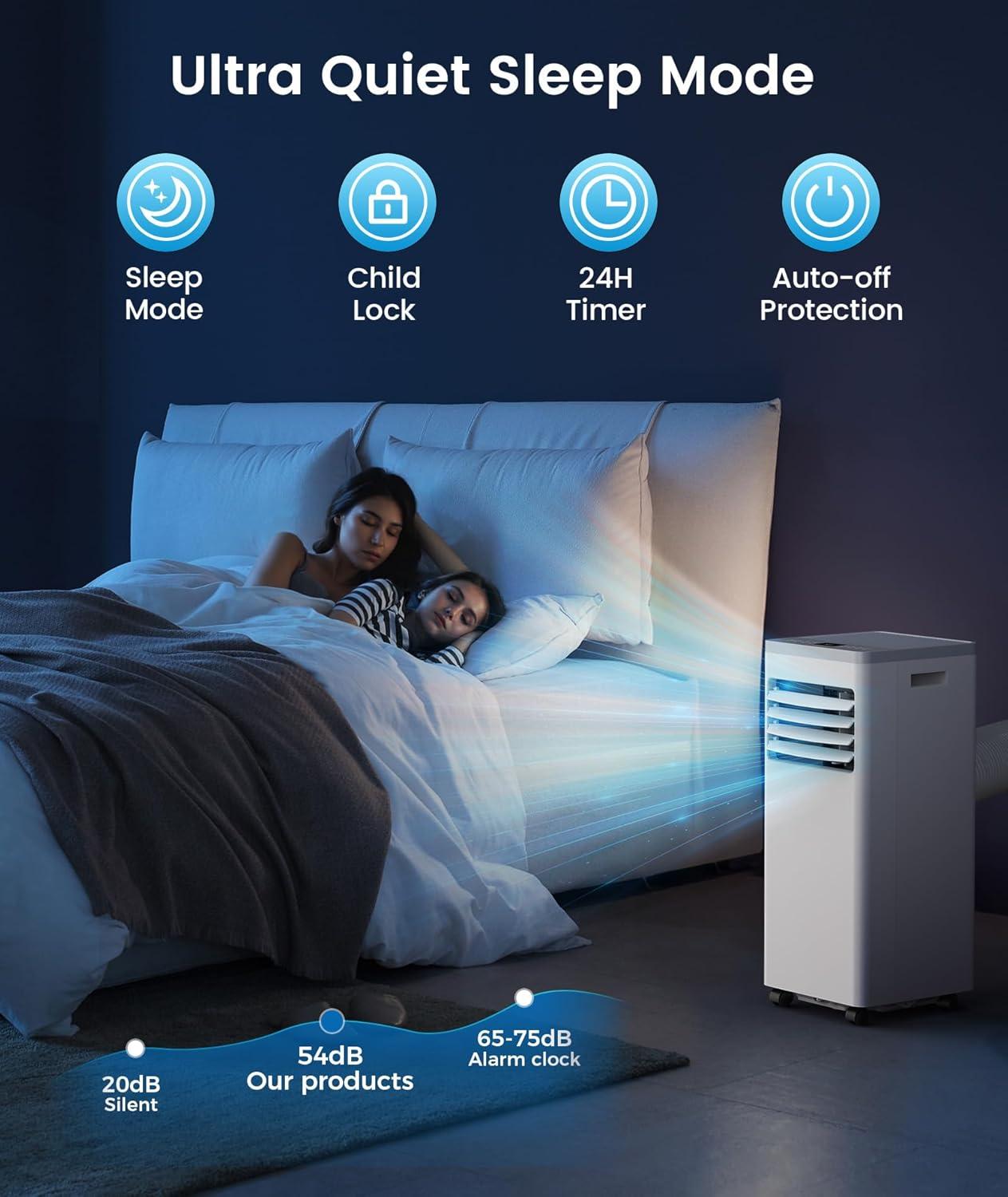 imagePortable Air Conditioner 8000 BTU Cools Up to 350 Sq Ft 3in1 Modes Portable AC Unit Remote Control LED Display Auto Shutoff AC with Window Kits for Bedroom Home Office White8000 BTU with Auto Shutoff