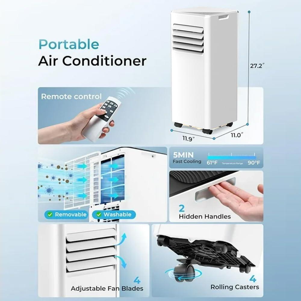 imagePortable Air Conditioner 8000 BTU Cools Up to 350 Sq Ft 3in1 Modes Portable AC Unit Remote Control LED Display Auto Shutoff AC with Window Kits for Bedroom Home Office White10000 BTU