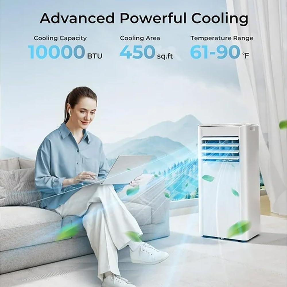 imagePortable Air Conditioner 8000 BTU Cools Up to 350 Sq Ft 3in1 Modes Portable AC Unit Remote Control LED Display Auto Shutoff AC with Window Kits for Bedroom Home Office White10000 BTU
