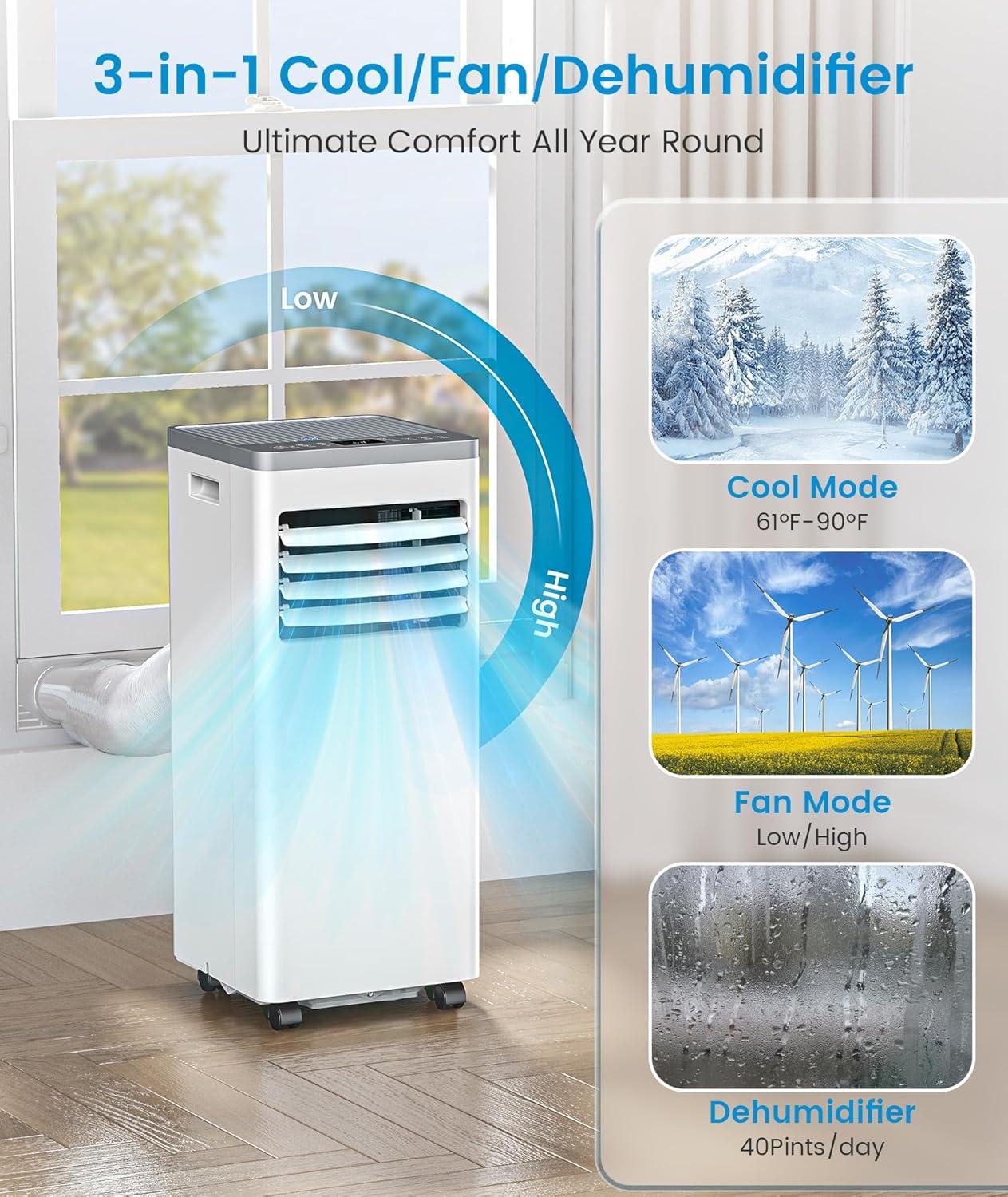 imagePortable Air Conditioner 8000 BTU Cools Up to 350 Sq Ft 3in1 Modes Portable AC Unit Remote Control LED Display Auto Shutoff AC with Window Kits for Bedroom Home Office White8000 BTU with Auto Shutoff