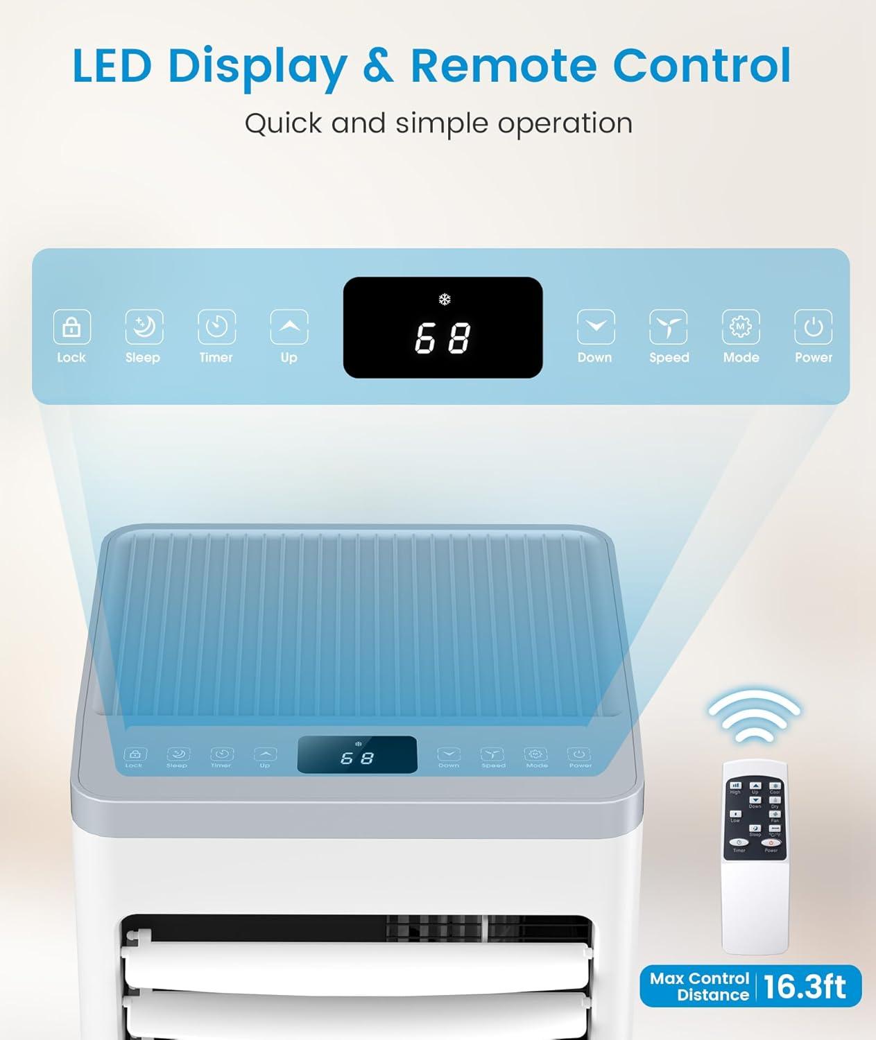 imagePortable Air Conditioner 8000 BTU Cools Up to 350 Sq Ft 3in1 Modes Portable AC Unit Remote Control LED Display Auto Shutoff AC with Window Kits for Bedroom Home Office White10000 BTU with Auto Shutoff