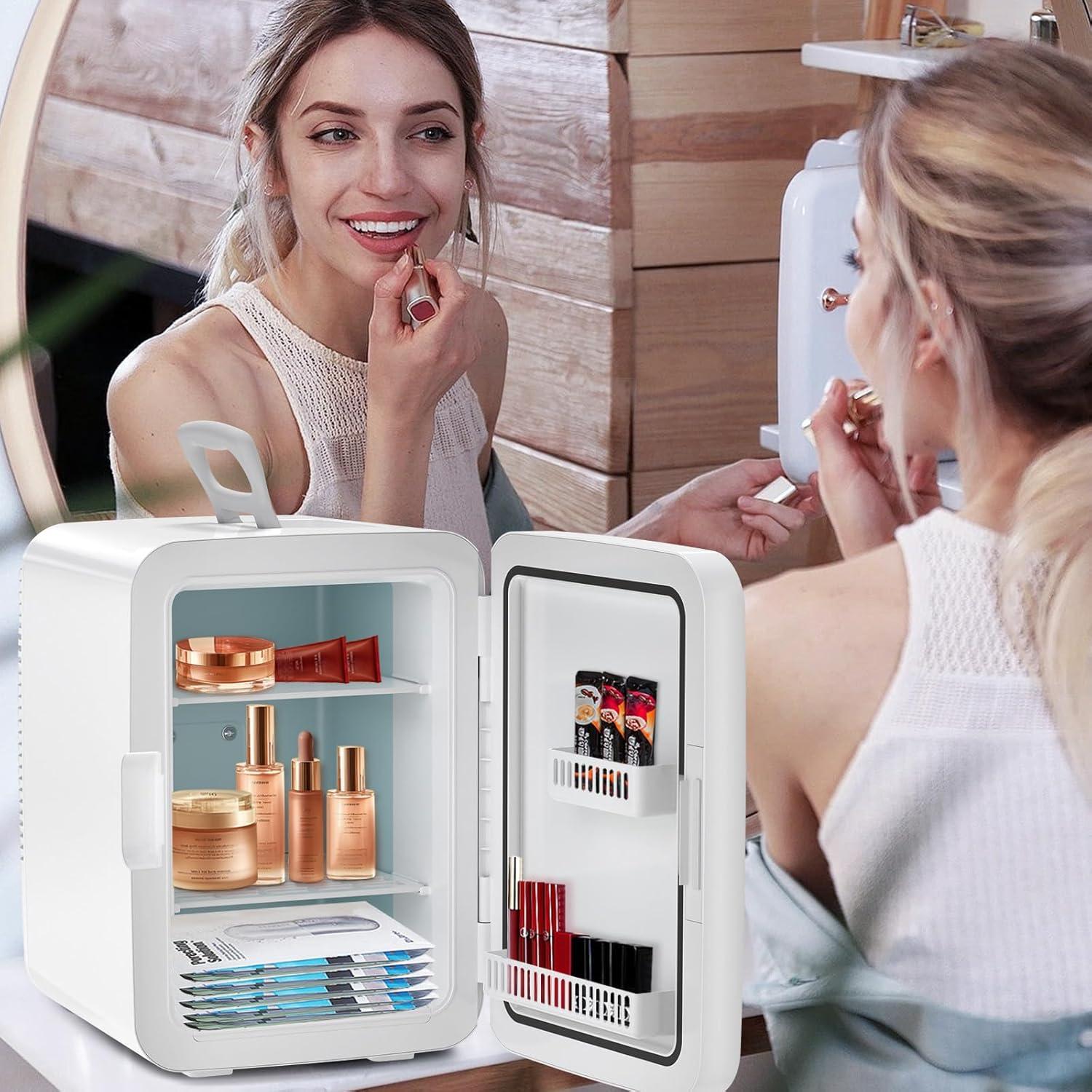 imageSkincare Fridge With Builtin LED Light Mirror 4L Compact Mini Refrigerator ACDC Portable 6 Can Small Cosmetics Cooler for Makeup Beverage Food Bedroom Office ampamp Dorm BlackWhite