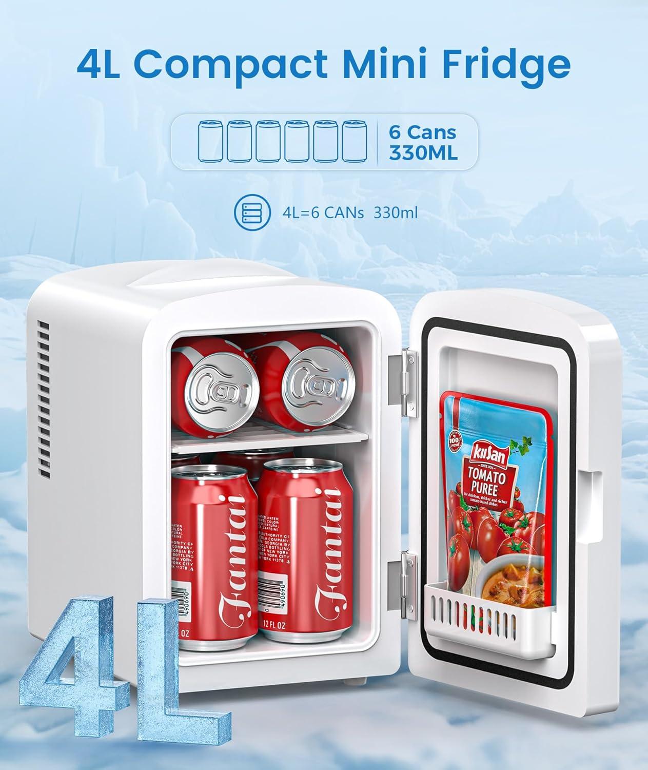 imageSkincare Fridge With Builtin LED Light Mirror 4L Compact Mini Refrigerator ACDC Portable 6 Can Small Cosmetics Cooler for Makeup Beverage Food Bedroom Office ampamp Dorm White