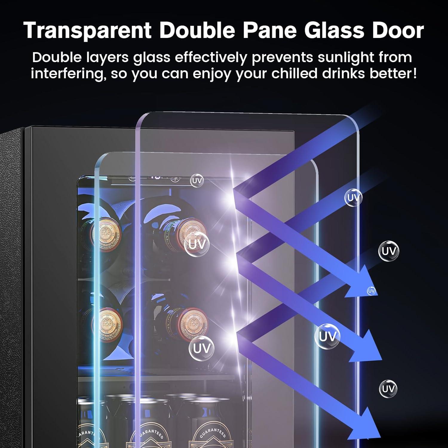 imageWine Cooler Refrigerator 37 Bottle Freestanding Cabinet Wine Cellars Wine Fridge with Glass Door 145 Can Beverage Refrigerator for Home Use Protecting Your Reds and WhitesBlack