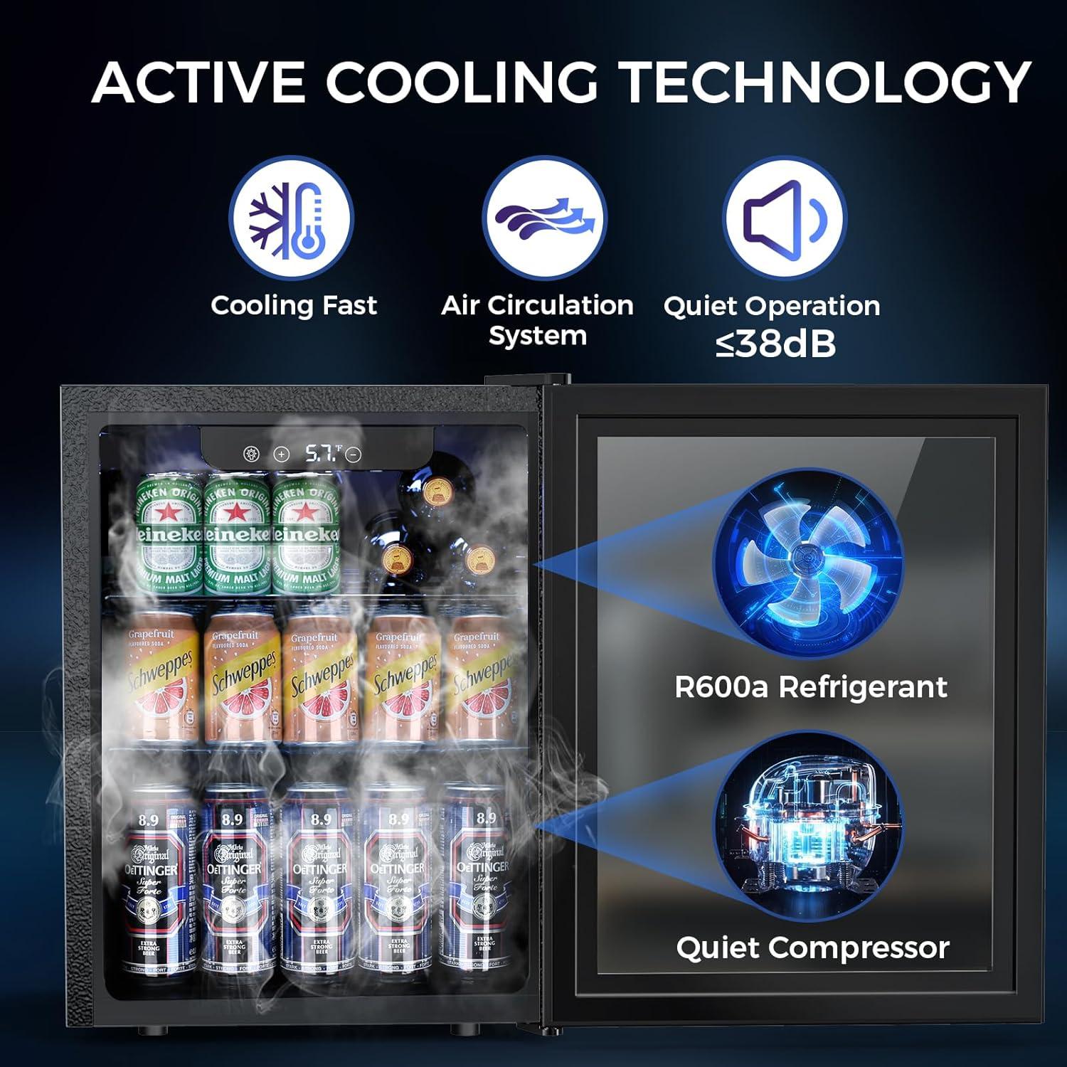 imageWine Cooler Refrigerator 37 Bottle Freestanding Cabinet Wine Cellars Wine Fridge with Glass Door 145 Can Beverage Refrigerator for Home Use Protecting Your Reds and WhitesBlack