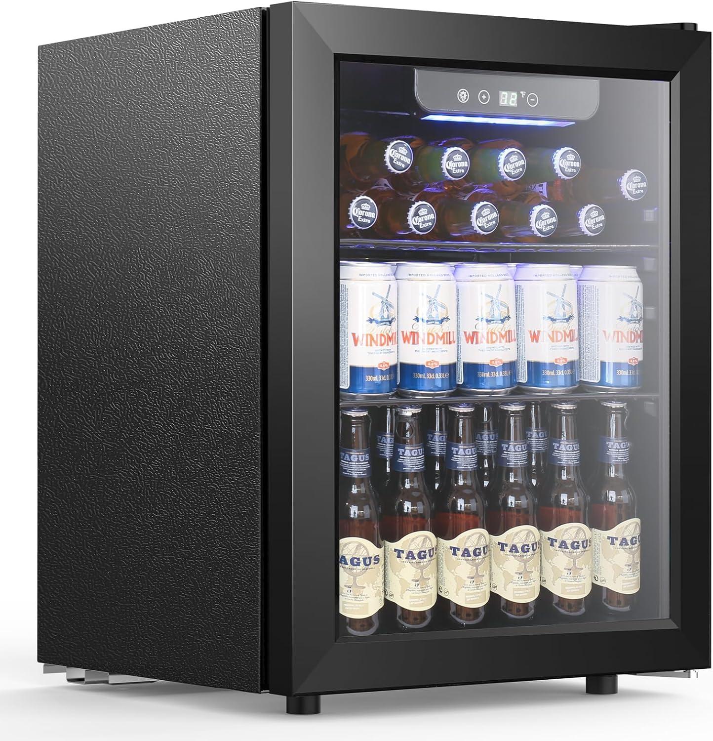 imageWine Cooler Refrigerator 37 Bottle Freestanding Cabinet Wine Cellars Wine Fridge with Glass Door 145 Can Beverage Refrigerator for Home Use Protecting Your Reds and WhitesBlack