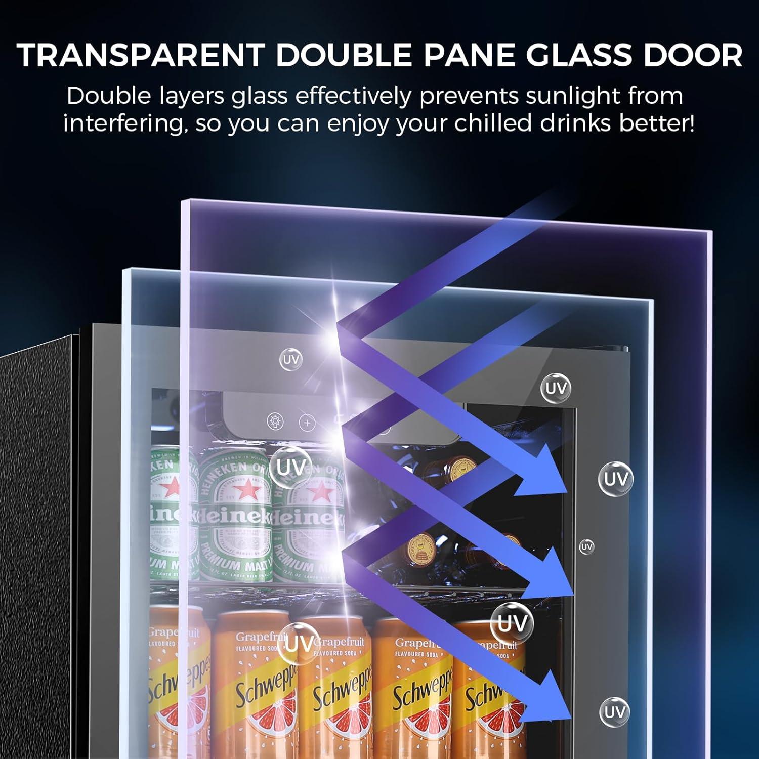 imageWine Cooler Refrigerator 37 Bottle Freestanding Cabinet Wine Cellars Wine Fridge with Glass Door 145 Can Beverage Refrigerator for Home Use Protecting Your Reds and WhitesBlack