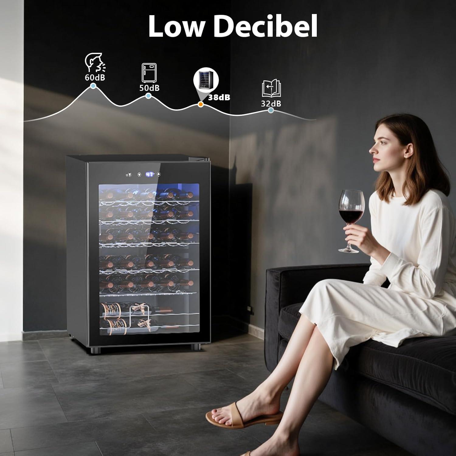 imageWine Cooler Refrigerator 37 Bottle Freestanding Cabinet Wine Cellars Wine Fridge with Glass Door 145 Can Beverage Refrigerator for Home Use Protecting Your Reds and WhitesBlack