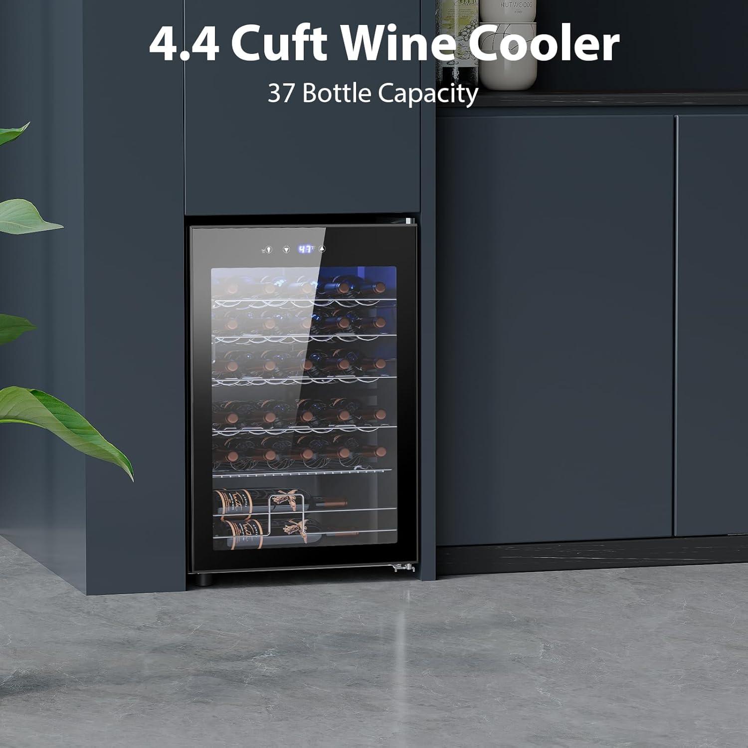 imageWine Cooler Refrigerator 37 Bottle Freestanding Cabinet Wine Cellars Wine Fridge with Glass Door 145 Can Beverage Refrigerator for Home Use Protecting Your Reds and WhitesBlack