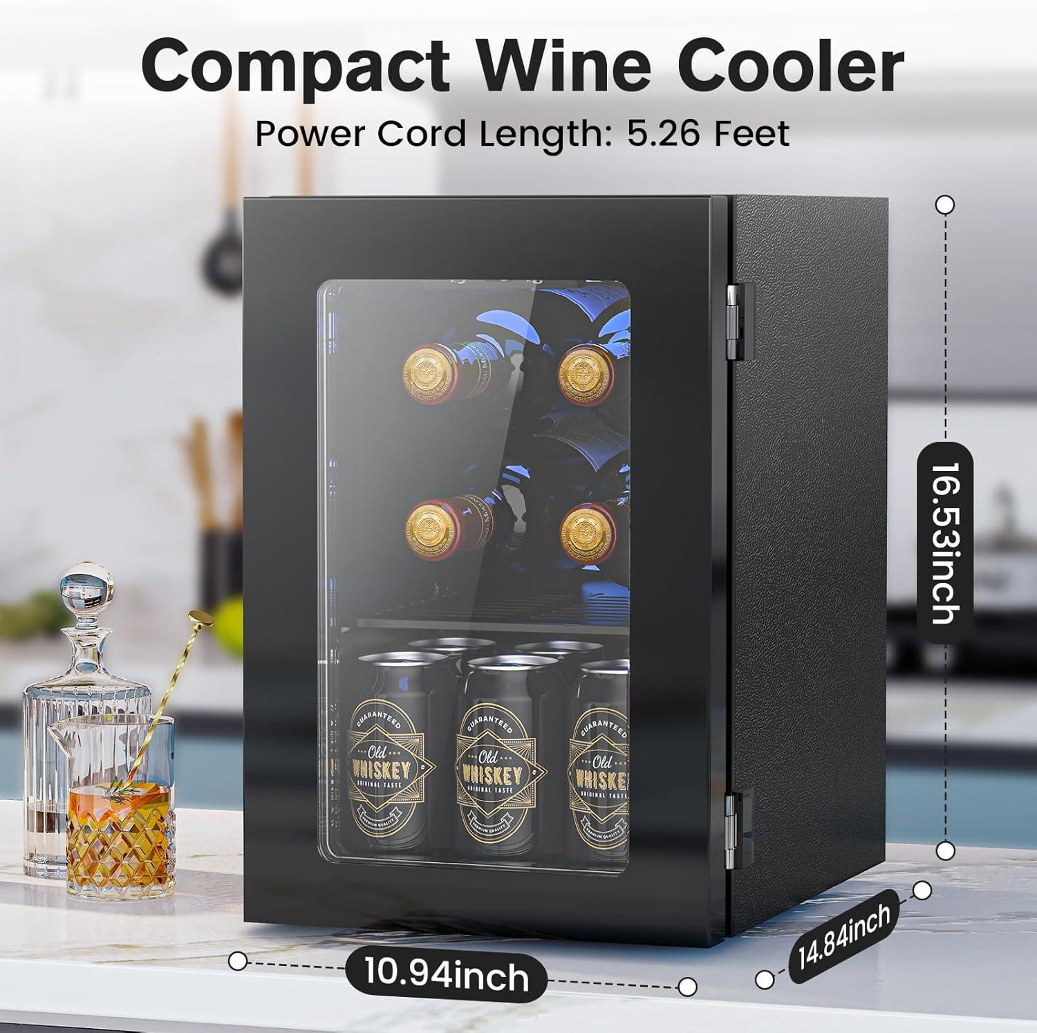 imageWine Cooler Refrigerator 37 Bottle Freestanding Cabinet Wine Cellars Wine Fridge with Glass Door 145 Can Beverage Refrigerator for Home Use Protecting Your Reds and WhitesBlack