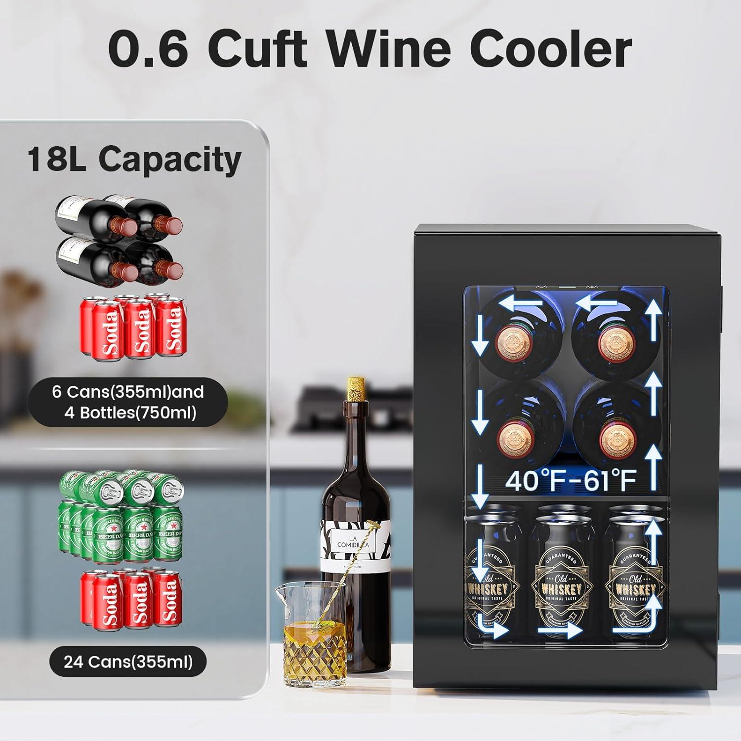 imageWine Cooler Refrigerator 37 Bottle Freestanding Cabinet Wine Cellars Wine Fridge with Glass Door 145 Can Beverage Refrigerator for Home Use Protecting Your Reds and WhitesBlack