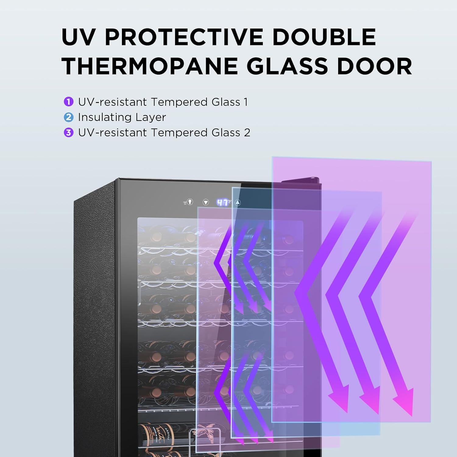 imageWine Cooler Refrigerator 37 Bottle Freestanding Cabinet Wine Cellars Wine Fridge with Glass Door 145 Can Beverage Refrigerator for Home Use Protecting Your Reds and WhitesBlack