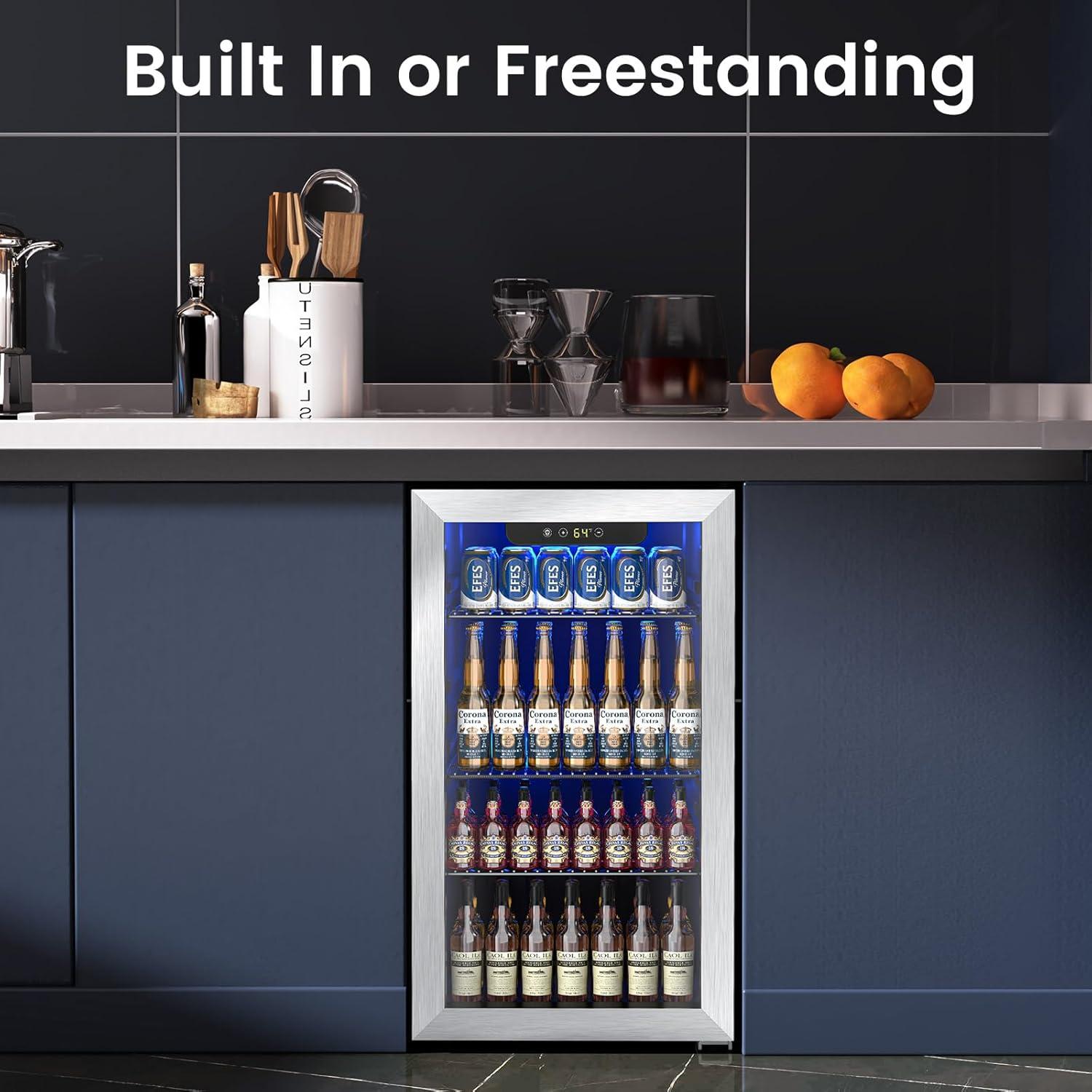 imageWine Cooler Refrigerator 37 Bottle Freestanding Cabinet Wine Cellars Wine Fridge with Glass Door 145 Can Beverage Refrigerator for Home Use Protecting Your Reds and WhitesSilver