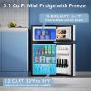 image31 CuFt Mini Fridge with Freezer 2 Door Compact Refrigerator Mini Fridge with Adjustable Removable Glass Shelves for Bedroom Office Dorm or Apartment BlackSilver
