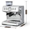 imageEspresso Machine with Grinder Stainless Steel 20 Bar SemiAutomatic Expresso Coffee Machines Featuring a Milk Frother Steam Wand Removable Water Tank for Latte Macchiato Cappuccino