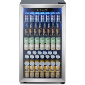 imageMini Fridge 130 Can Beverage Refrigerator Cooler 32 CuFt Drink Fridge for Soda Wine Beer Adjustable Temperature Control for Home Office BlackSilver