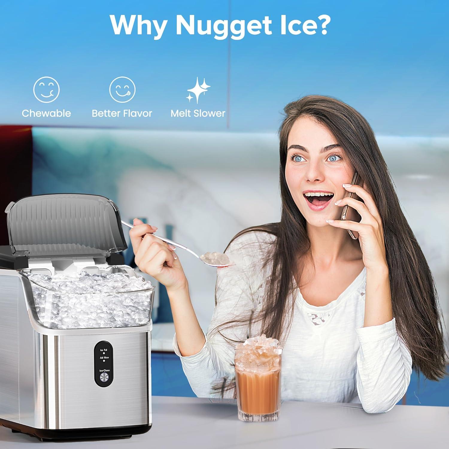 imageCountertop Nugget Ice Maker Pro  34lbs24H SelfCleaning Pellet Ice Machine with Soft Chewable Ice OneTouch Operation for Home Kitchen Office SilverSilver