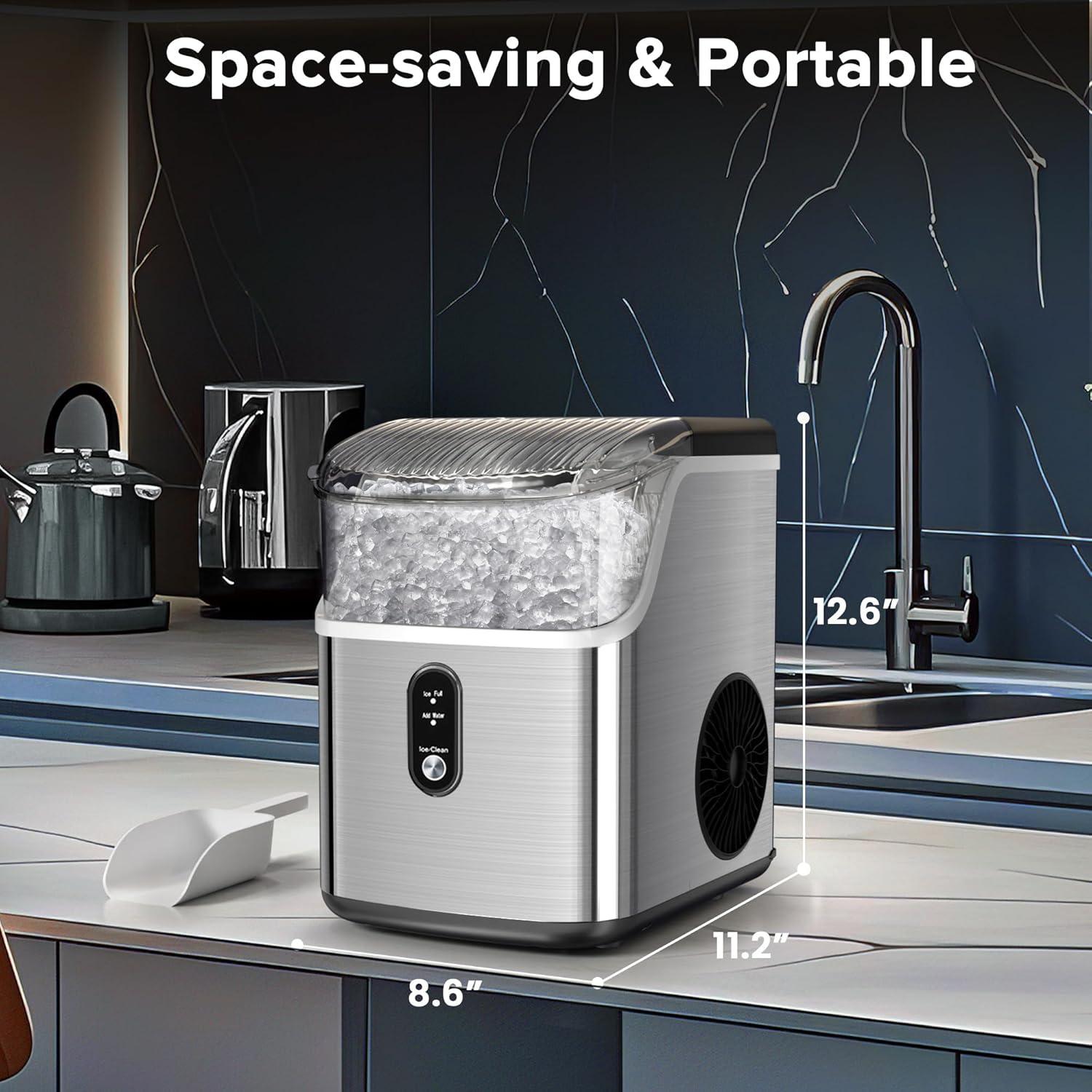 imageCountertop Nugget Ice Maker Pro  34lbs24H SelfCleaning Pellet Ice Machine with Soft Chewable Ice OneTouch Operation for Home Kitchen Office SilverSilver