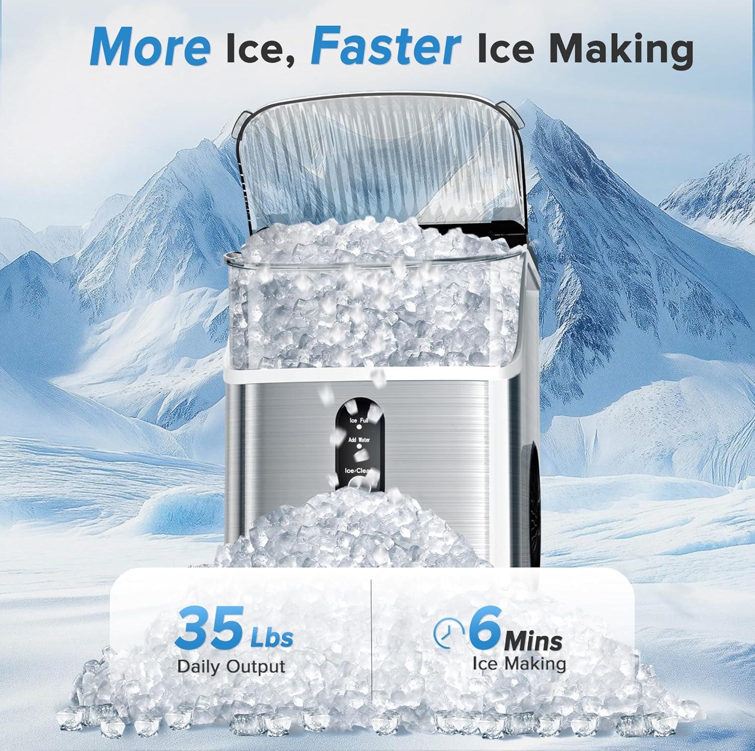 imageCountertop Nugget Ice Maker Pro  34lbs24H SelfCleaning Pellet Ice Machine with Soft Chewable Ice OneTouch Operation for Home Kitchen Office SilverSilver