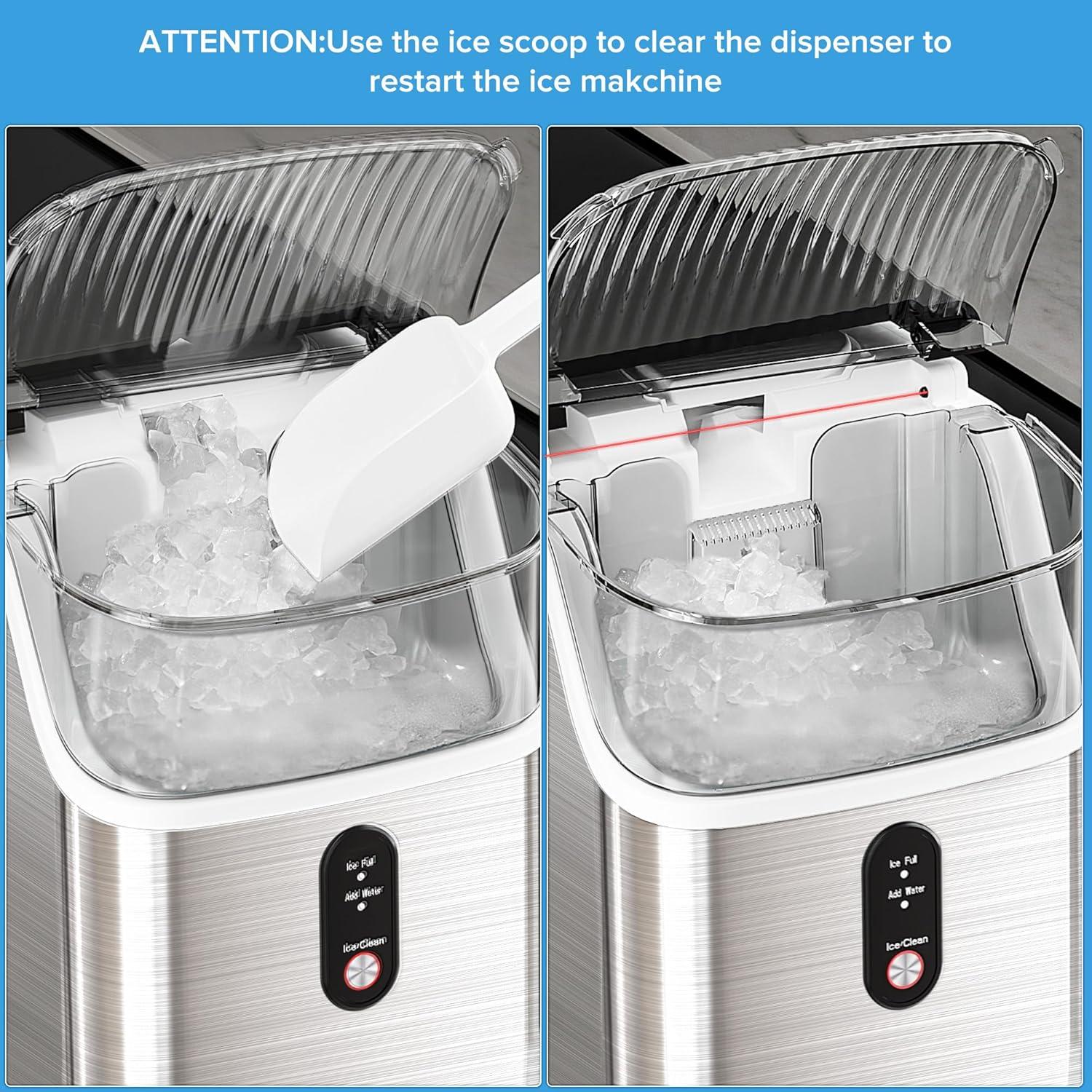 imageCountertop Nugget Ice Maker Pro  34lbs24H SelfCleaning Pellet Ice Machine with Soft Chewable Ice OneTouch Operation for Home Kitchen Office SilverSilver