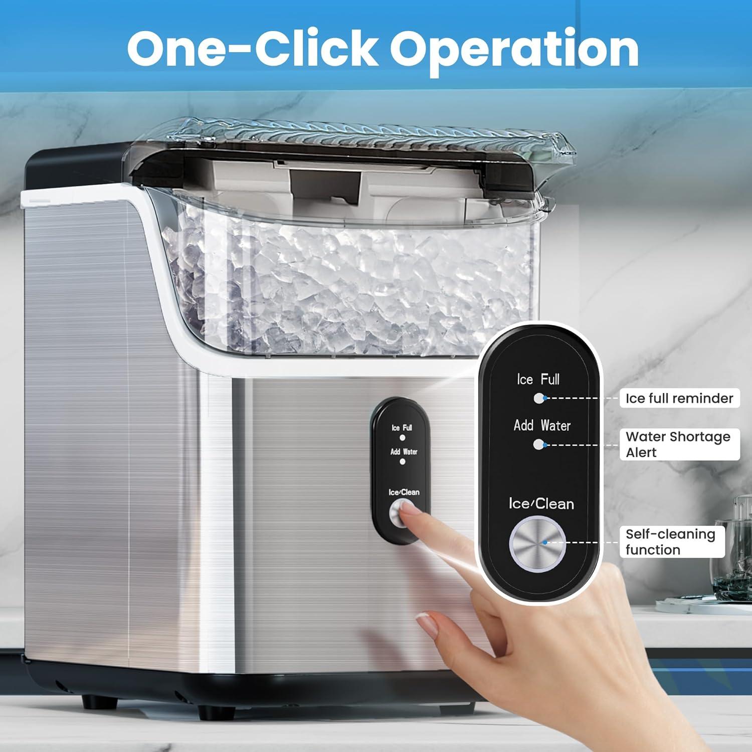 imageCountertop Nugget Ice Maker Pro  34lbs24H SelfCleaning Pellet Ice Machine with Soft Chewable Ice OneTouch Operation for Home Kitchen Office SilverSilver