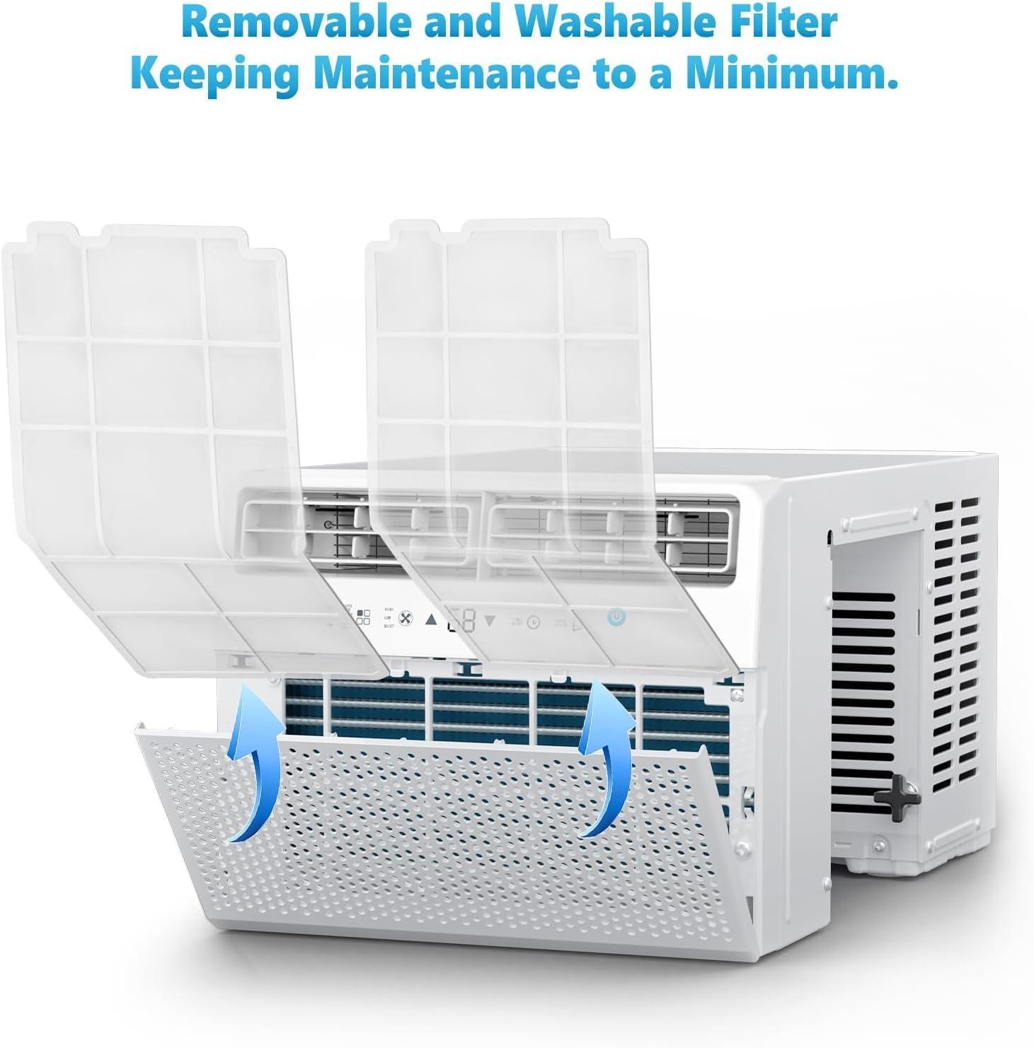 imageWindow Air Conditioner 10000 BTU Window AC Unit Cooling Room 450sqft Dehumidifier Mode and 3 Fan Speed 24H Timer Saddle Mount Quiet Operation White10 000 BTU