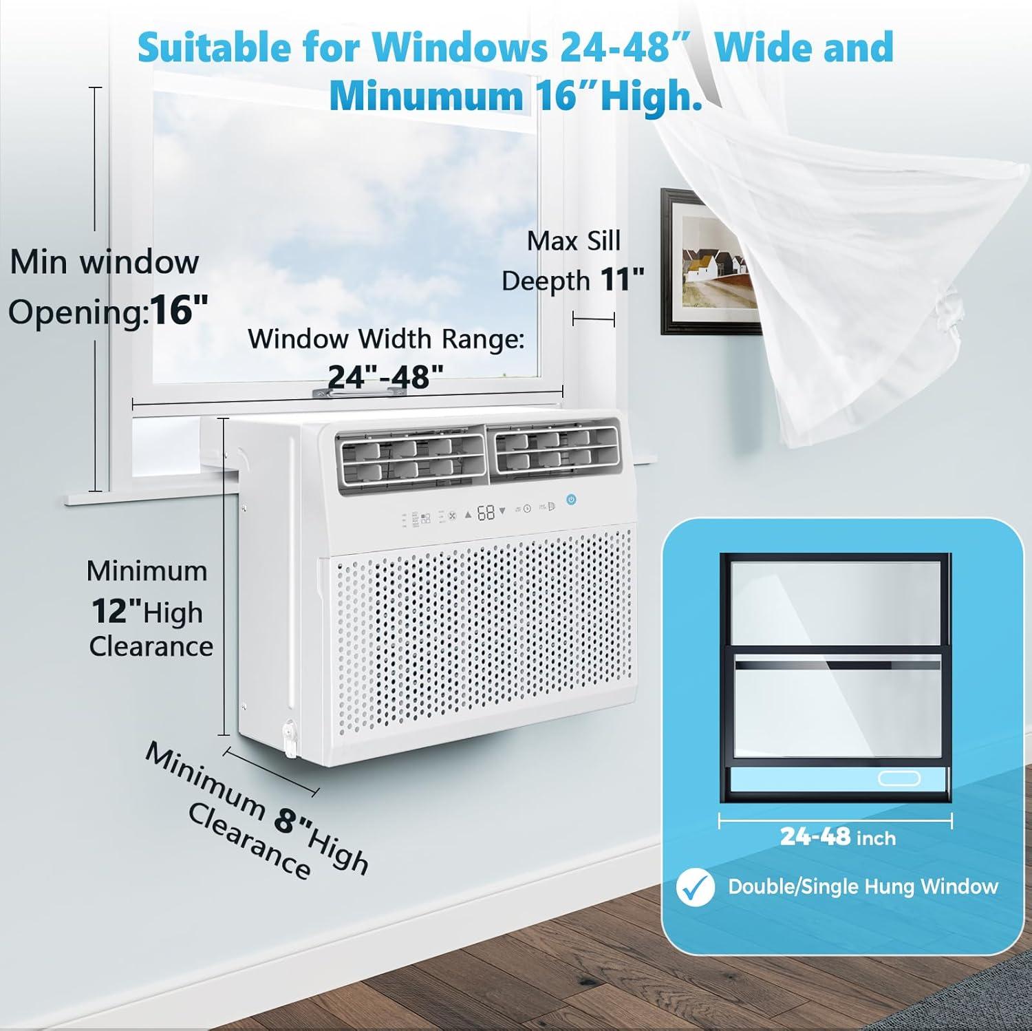 imageWindow Air Conditioner 10000 BTU Window AC Unit Cooling Room 450sqft Dehumidifier Mode and 3 Fan Speed 24H Timer Saddle Mount Quiet Operation White10 000 BTU