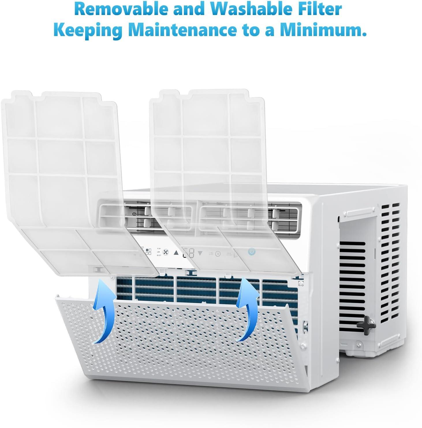 imageWindow Air Conditioner 10000 BTU Window AC Unit Cooling Room 450sqft Dehumidifier Mode and 3 Fan Speed 24H Timer Saddle Mount Quiet Operation White12 000 BTU