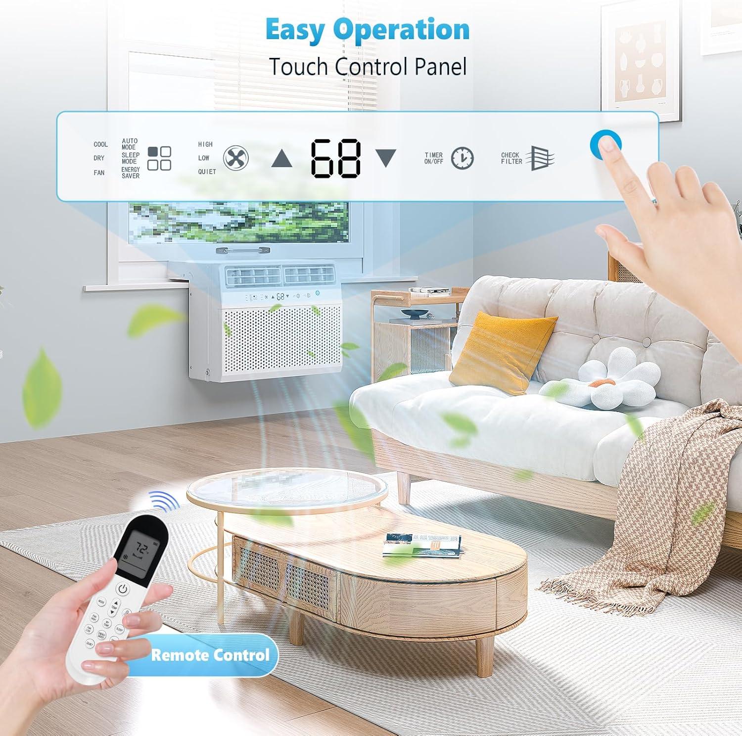 imageWindow Air Conditioner 10000 BTU Window AC Unit Cooling Room 450sqft Dehumidifier Mode and 3 Fan Speed 24H Timer Saddle Mount Quiet Operation White12 000 BTU
