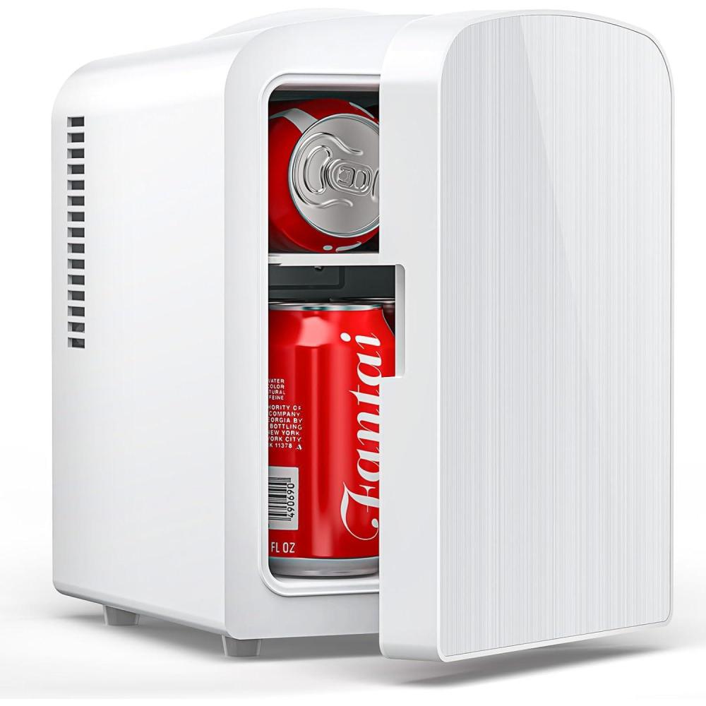 image4L6 Cans Mini Fridge Portable Compact Refrigerator Small Skin Care Fridge Food and Drinks Small Cooler for Bedroom Dorm Car Office WhiteCooling Only