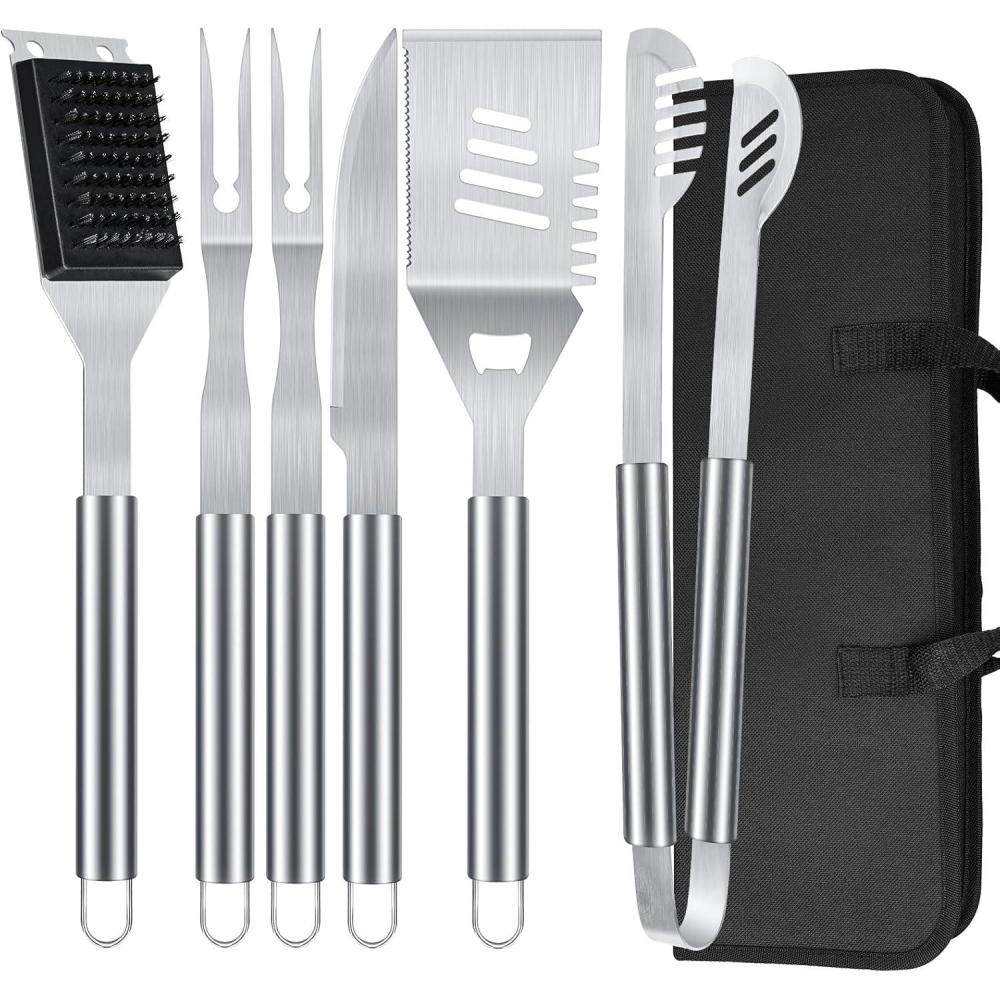 imageBBQ Grilling Accessories 16Inch Stainless Steel BBQ Grill Tools Set for Men Heavy Duty Grilling Accessories Kit for Camping Kitchen Extra Thick Barbecue Utensil6 pcsplus