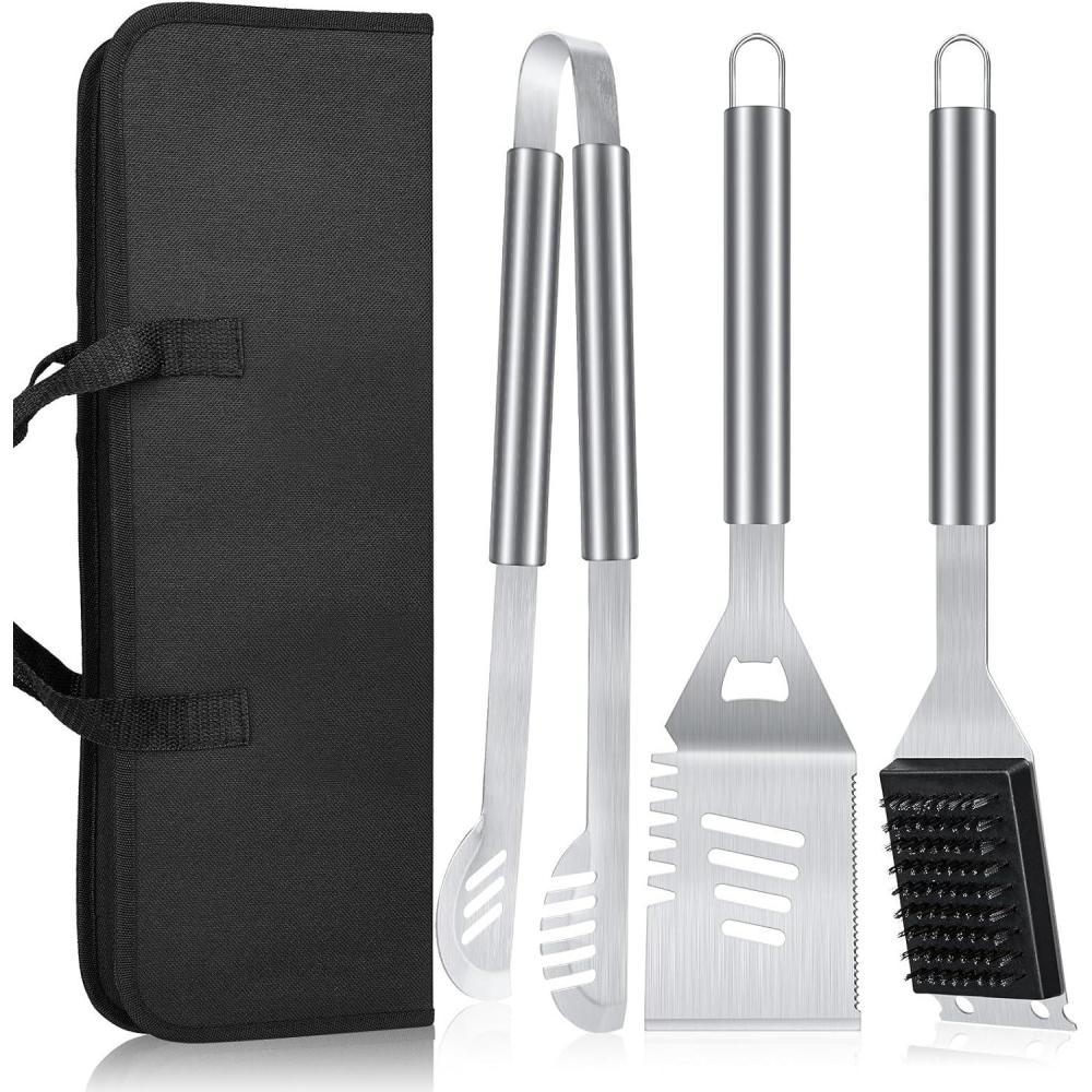 imageBBQ Grilling Accessories 16Inch Stainless Steel BBQ Grill Tools Set for Men Heavy Duty Grilling Accessories Kit for Camping Kitchen Extra Thick Barbecue Utensil3 PCS