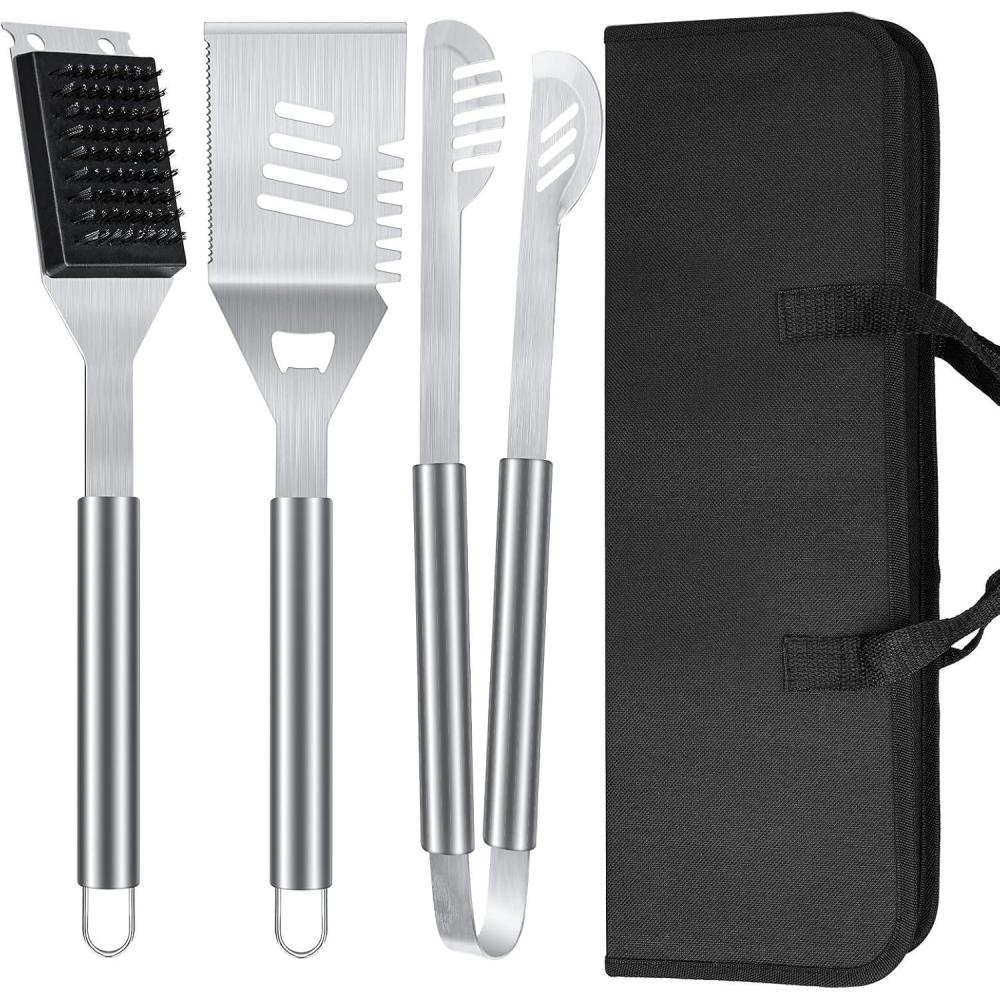 imageBBQ Grilling Accessories 16Inch Stainless Steel BBQ Grill Tools Set for Men Heavy Duty Grilling Accessories Kit for Camping Kitchen Extra Thick Barbecue Utensil3 pcsplus
