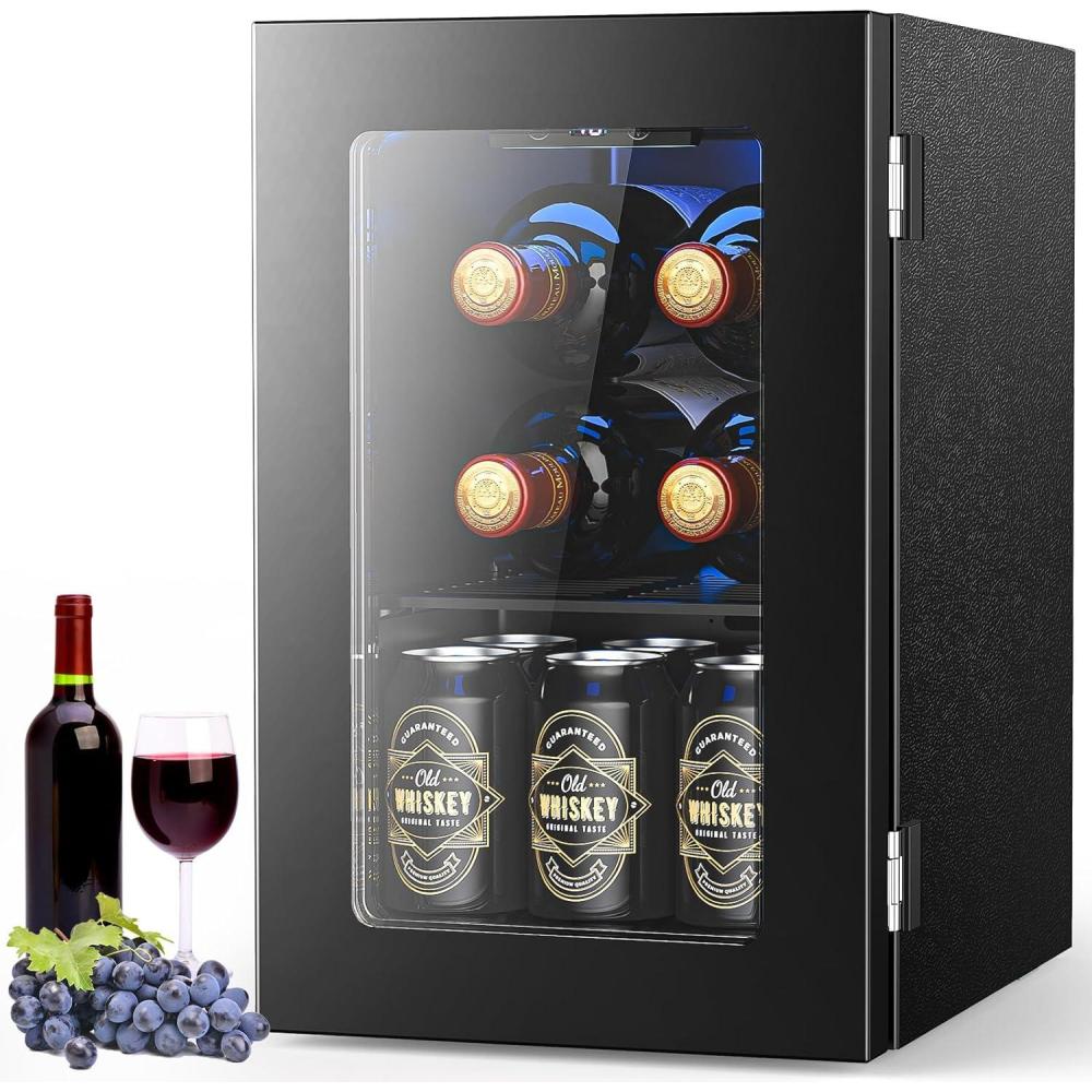 imageWine Cooler Refrigerator 37 Bottle Freestanding Cabinet Wine Cellars Wine Fridge with Glass Door 145 Can Beverage Refrigerator for Home Use Protecting Your Reds and WhitesBlack