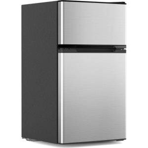 image31 CuFt Mini Fridge with Freezer 2 Door Compact Refrigerator Mini Fridge with Adjustable Removable Glass Shelves for Bedroom Office Dorm or Apartment BlackSilver