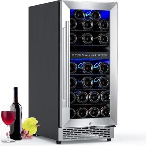 image46 Bottle 234 Inches Refrigerator Wine Fridge for Red White Champagne Beer Temperature 41F68F Freestanding Builtin Glass Door 53 CuftDual Zone SilverSilver