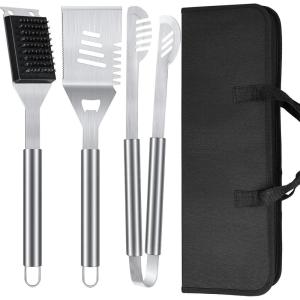 imageBBQ Grilling Accessories 16Inch Stainless Steel BBQ Grill Tools Set for Men Heavy Duty Grilling Accessories Kit for Camping Kitchen Extra Thick Barbecue Utensil3 pcsplus