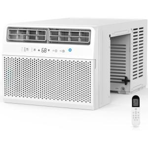 imageWindow Air Conditioner 10000 BTU Window AC Unit Cooling Room 450sqft Dehumidifier Mode and 3 Fan Speed 24H Timer Saddle Mount Quiet Operation White12 000 BTU