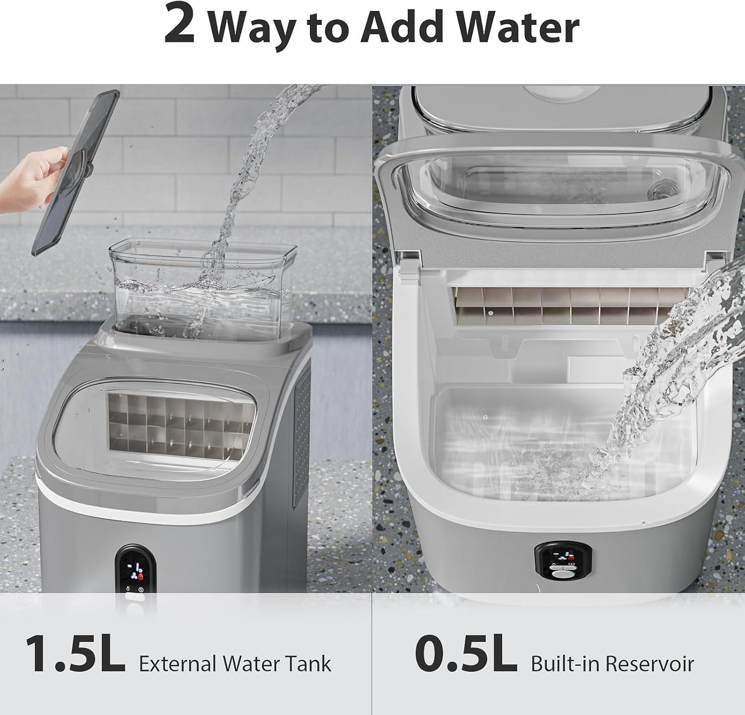 imageCountertop Ice Cube Maker Machine with External Water Tank16Pcs5Mins34LbsDay2 Ways to Add WaterPortable Compact Small Ice Maker with AutoCleaningPerfect for HomeKitchenCampingRVGREY