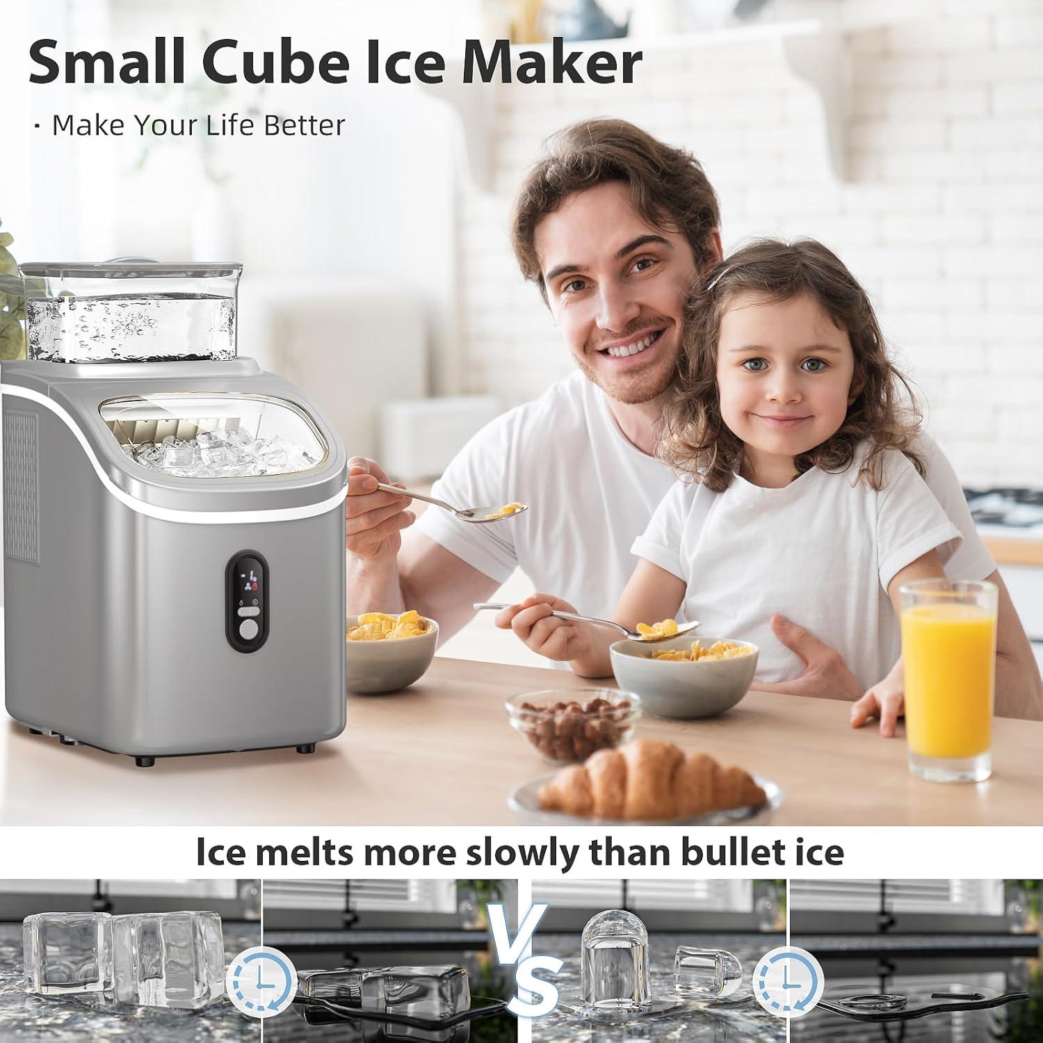 imageCountertop Ice Cube Maker Machine with External Water Tank16Pcs5Mins34LbsDay2 Ways to Add WaterPortable Compact Small Ice Maker with AutoCleaningPerfect for HomeKitchenCampingRVGREY