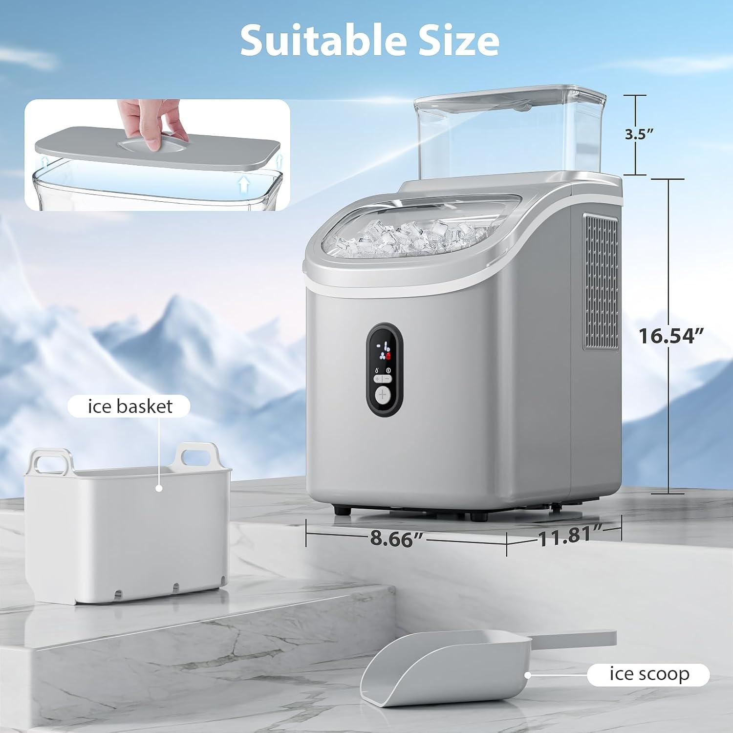 imageCountertop Ice Cube Maker Machine with External Water Tank16Pcs5Mins34LbsDay2 Ways to Add WaterPortable Compact Small Ice Maker with AutoCleaningPerfect for HomeKitchenCampingRVGREY