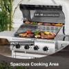 image4Burner Propane Gas Grill with 304 Stainless Steel Cooking Grid Hanging HooksHeatResistant Handle 32000BTU Stainless Steel BBQ Grill with Portable Wheels for CampingPatioBackyard