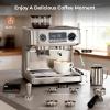 imageElectric 20 Bar Espresso Machine Programmable DualBoiler Expresso Coffee Machine with 30 Grinder Settings ampamp Milk Frother for LatteCappuccino 95oz Removable Tank 58MM LED Display for Home Silver