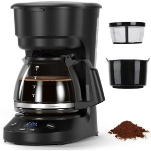 imageCompact 5Cup Programmable Drip Coffee Maker  the essential coffee machine with Digital Clock 24hour Timer Auto ShutOff and a Removable Filter Basket for Home ampamp Office