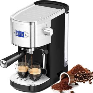 imageEspresso Machine 20 Bar Professional Compact Stainless Steel Coffee Maker with LCD Display Steam Wand 45oz Removable Water Tank for Espresso Cappuccino Latte at Home or OfficeBlack